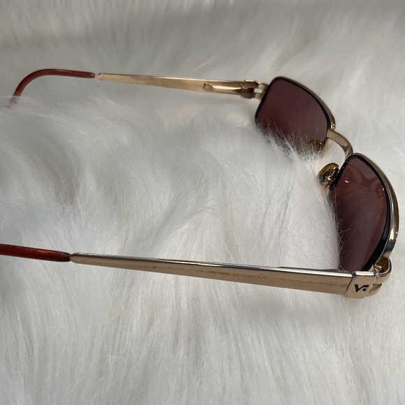 Rectangular Dark Brown Prescription Lens Sunglasses/Gold Tone Frame/Unisex/Case - Picture 7 of 16